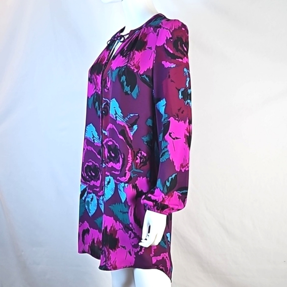 Charles Henry  Multi-Color Jewel Tone Floral Print Long Sleeve Shift Dress - Picture 5 of 16